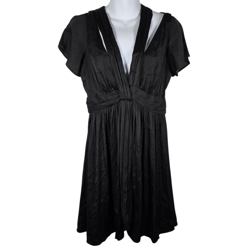 NWT Anthropologie Black Satin Mini Dress Deep V-Neck Size 4 Sexy Feminine Party